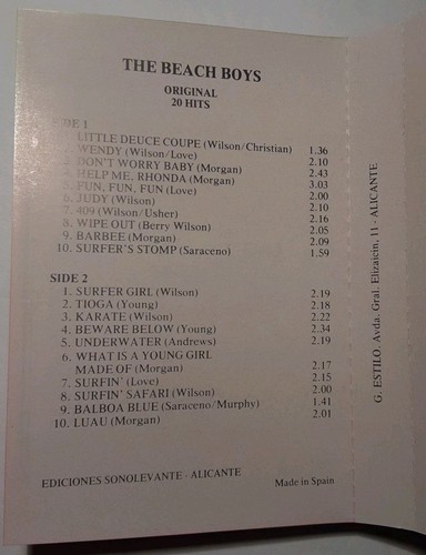 The Beach Boys Original 20 Hits Used Cassette Good Used condition Tested Great - Picture 4 of 17