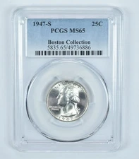 1947-S Washington Quarter Boston Collection MS65 PCGS Blue Label