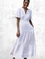 Womens WYSE Cotton Short Sleeve Jocelyn Dress Ric Rac White RRP ÂŁ210