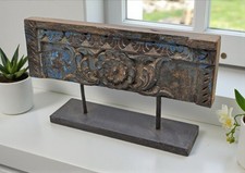 Antique Wooden Floral Carving Panel Plaque Original Old Hand Carved