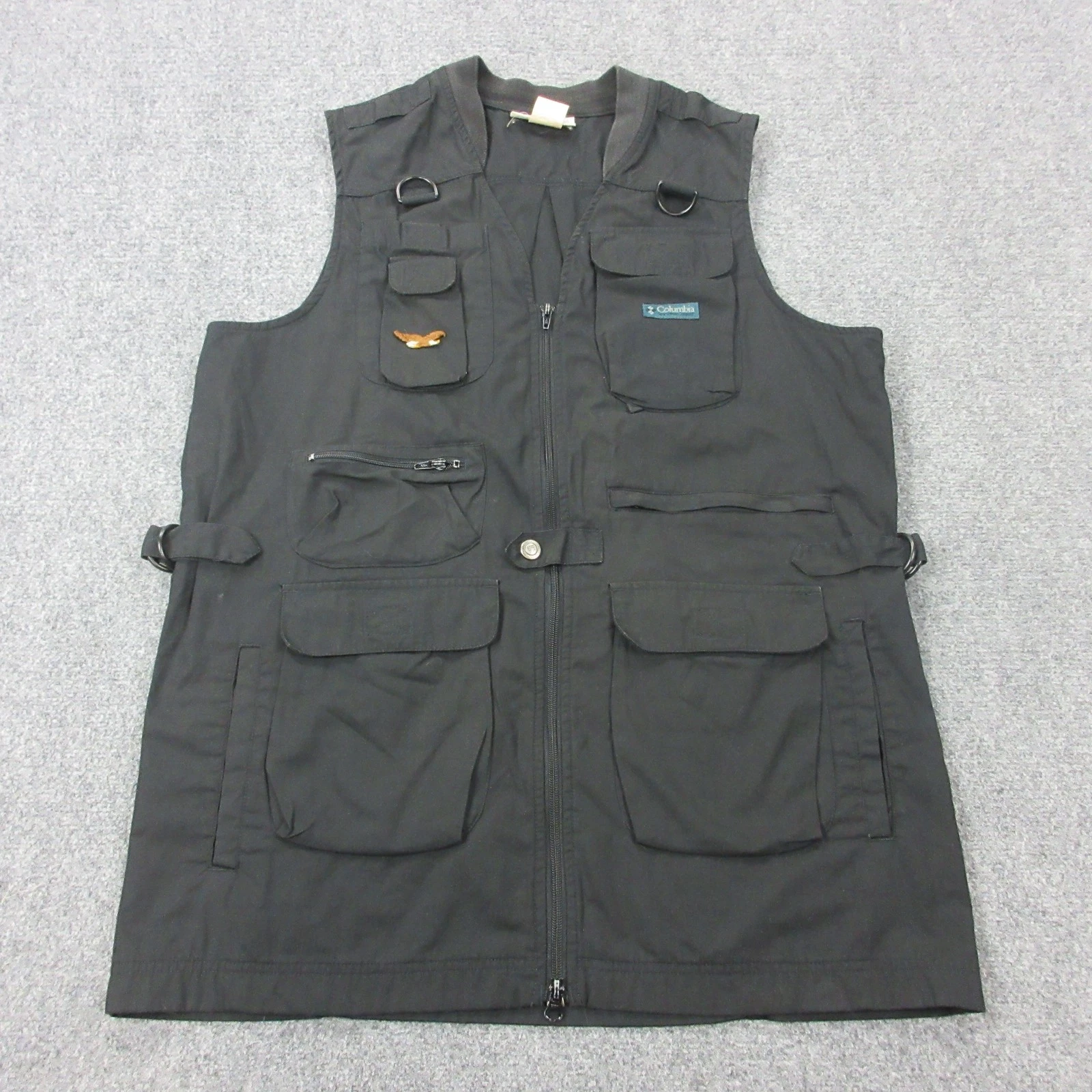 Vintage Columbia Fishing Vest Mens Large Black Hunting Multi Pocket AU3540
