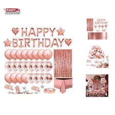 Rose Gold Birthday Party Decoration, Happy Birthday Banner, Rose Gold Fringe ...