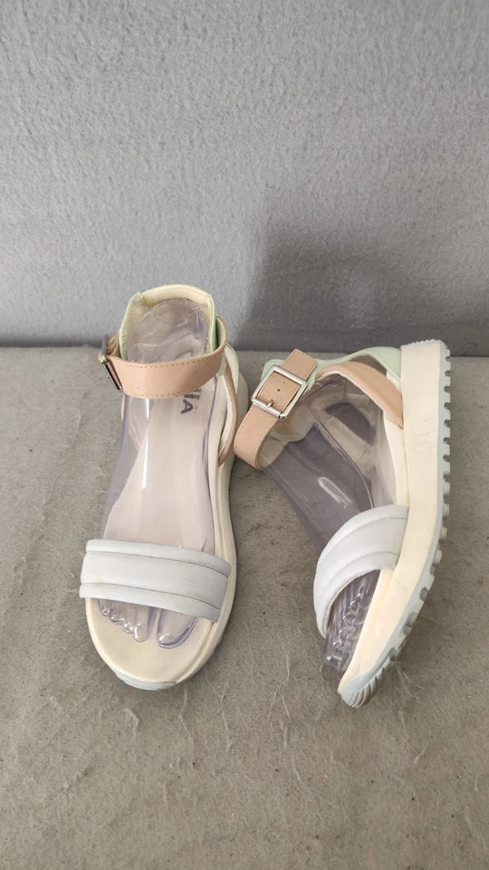 Mia Women Sandals 7 White Nude Ankle Strap Platform Buckle Casual Comfort Shoes - Image 4 of 4