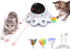 2-in-1 Interactive Cat Laser Toy - Whack A Mole Moving Feather USB Rechargeable