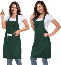 slqlgd 2-Pack Adjustable Bib Apron 2 Pockets Men Women Waterproof Chef Green