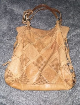 B. Makowsky Soft Leather Patchwork Shoulder Bag Tan