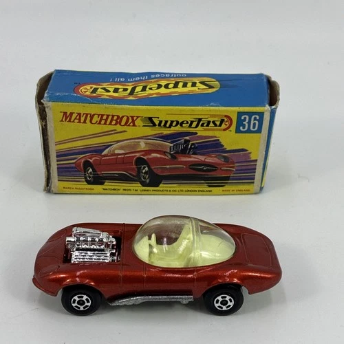 Vintage Matchbox Superfast No 36 Hot Rod Draguar Metallic Red Car Original Box