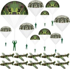 Jerify 20 Pcs Parachute Toys and Camouflage Foam Airplanes Set, Parachute Army M