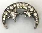 Vintage Brooch Pin SIGNED EISENBERG Moon Clear Rhinestone Silver tone lot y
