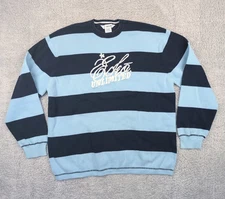 Ecko Unltd Blue Rhino Mens Crew Neck Sweater Size L Blue Stripes Embroidered