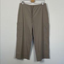 Eileen Fisher Cotton Blend Cropped Ankle Wide Leg Cargo Pants Women's M Tan