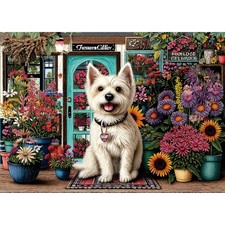 Dog Flower Shop 1000 Piece Jigsaw Puzzle for Adults Colorful Garden Scene Sun...