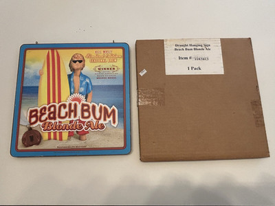 Beach Bum Blonde Ale Surfer Beer Wood Hanging Advertisement Sign - Rare
