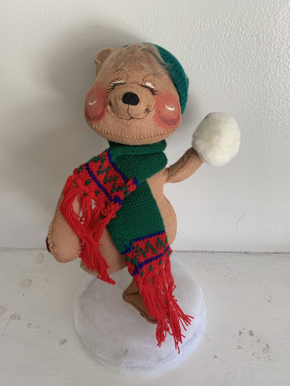 1987 Annalee Doll - Christmas Bear with Snowball - Meredith NH - 11 inches tall