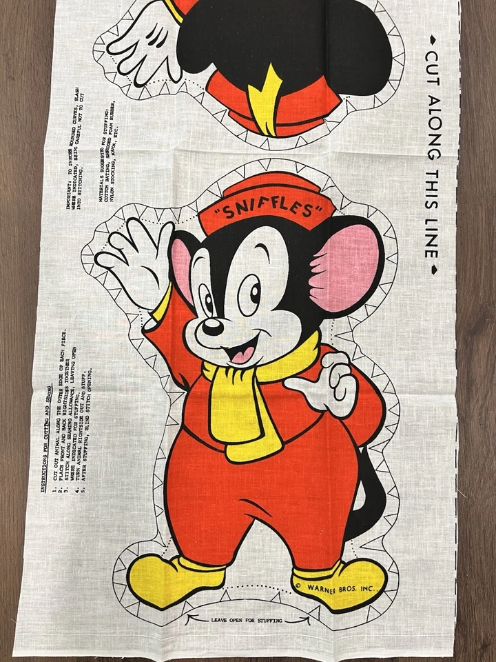 Винтажные Warner Bros Тканевая Панель Нюхи Мышь Ткань Начинка Вырез Печать - Изображение 2 из 3