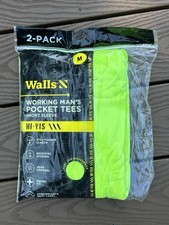 Walls 2pk Working Man's HI-VIS YELLOW Pocket Tees Short Sleeve T-Shirts Med NEW