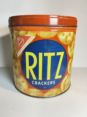 Vintage 1977 Nabisco Ritz Cracker Collectible Tin Round 13 OZ English & Spanish