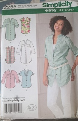 Simplicity Sewing Pattern 2255 EASY Button Front Shirt  Blouses  6-14 Uncut