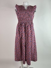 J.Crew Size Medium Pink Floral Smocked Flutter-Sleeve Midi Dress Pockets