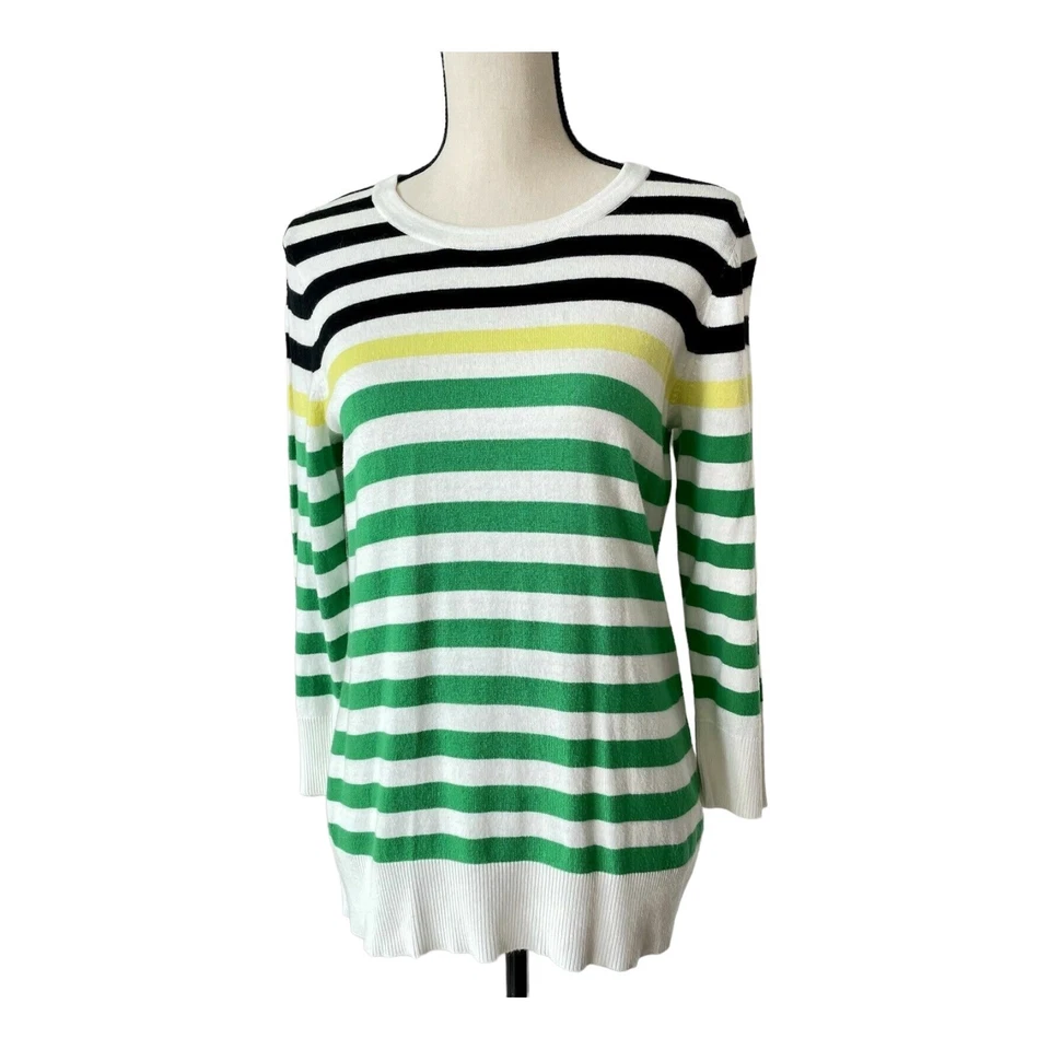 Suéter Pullover Merona Verde Rayas Bloques de Color Retro Cuello Redondo Para Mujer M Foto 3 de 4