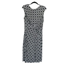 Lauren Ralph Lauren  Dress Size 12 Dark Gray White Geometric Ruched Sleeveless
