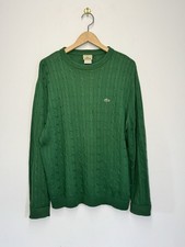 Lacoste Cable Knit Cotton Sweater Green Crewneck Size 3 Made in Peru