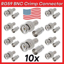 10 Pack BNC Crimp-On Connector Two Piece Plug for RG-59 Coax Coaxial Cable CCTV