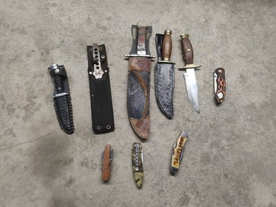 Junk Knife Lot Of 9 Knives Pocket Knife Fixed Blade Bowie Junk
