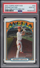 2021 Topps Heritage Shohei Ohtani Real One Auto Red Ink /72 MVP Dodgers PSA 10