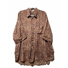 Vintage Silk Shirt Minar Janpath New Delhi Multicolor Paisley 70s Meas. 56"