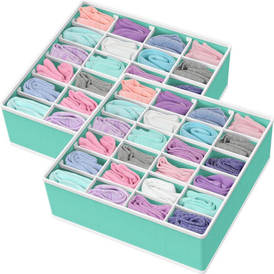 2 Pack Closet Sock Organizer, 24 Cell Drawer Divider, Turquoise