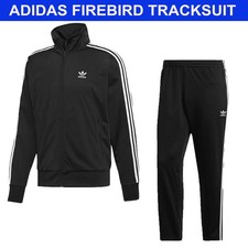 Adidas Mens Tracksuit Firebird Black Top and Bottoms Set Zip Up Jacket