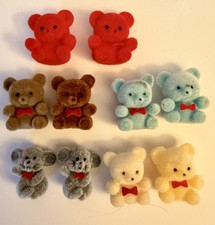Vintage Flocked Teddy Bear Mini Figurines Lot of 10 Assorted Colors Cute