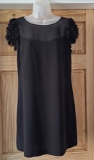 Warehouse ladies Little Black Dress Textured Sleeve/shoulder Detail Size 12 Vgc