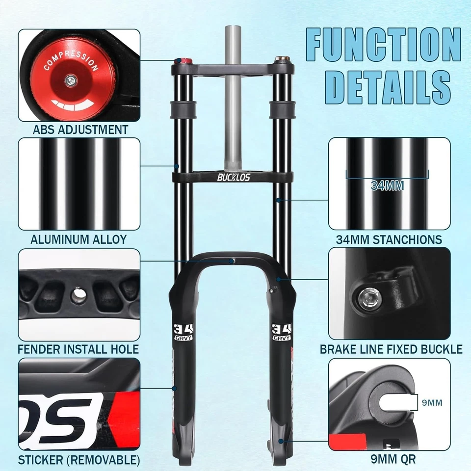 BUCKLOS 20*4.0 pulgadas neumático grueso nieve montaña bicicleta aceite suspensión horquilla 180 mm viaje Foto 4 de 4