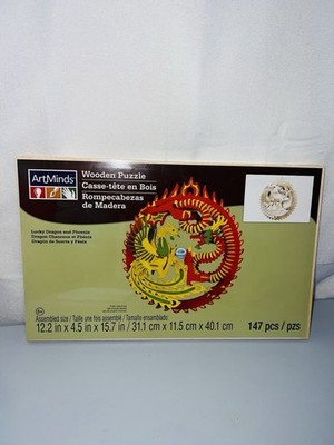Art Minds Wooden 3-D Puzzle Kit Lucky Dragon & Phoenix Dragon 147 Pcs 8+ New
