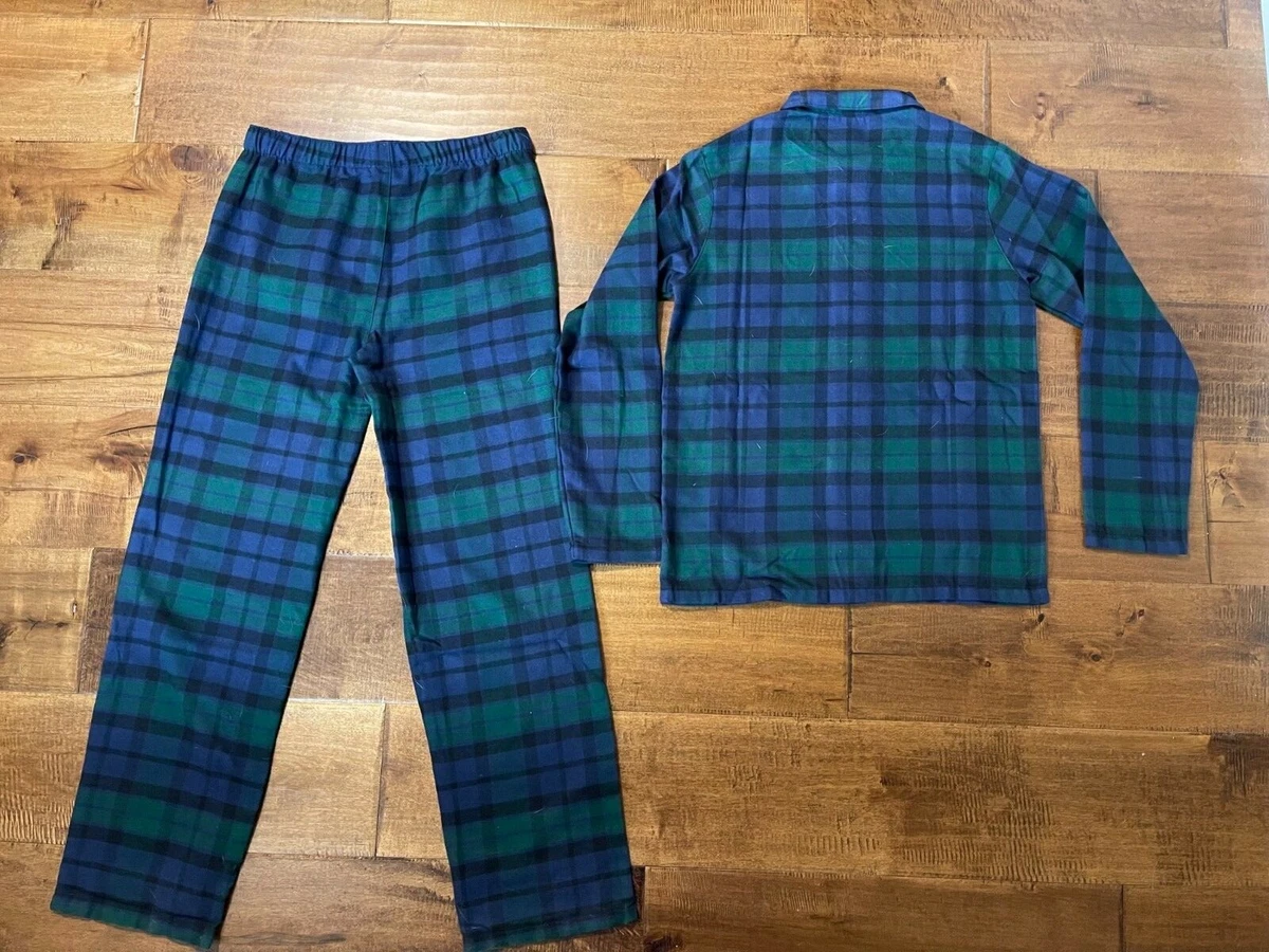 Lands End Blue Green Plaid Flame Resistant Flannel Pajama Set