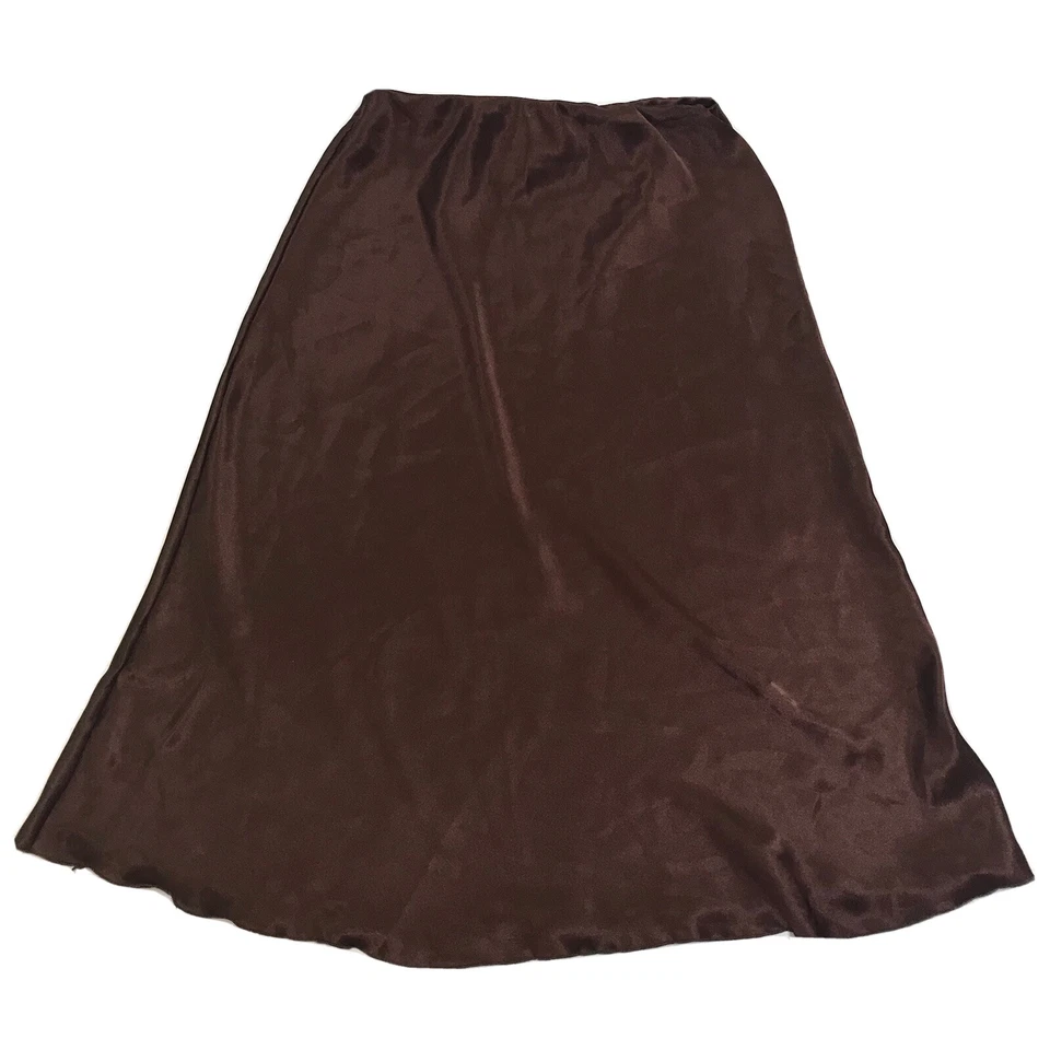 Falda Grande Midi Marrón Hada Grunge Indie Años 90 Y2K Nicole Miller Satén EE. UU. Foto 3 de 4