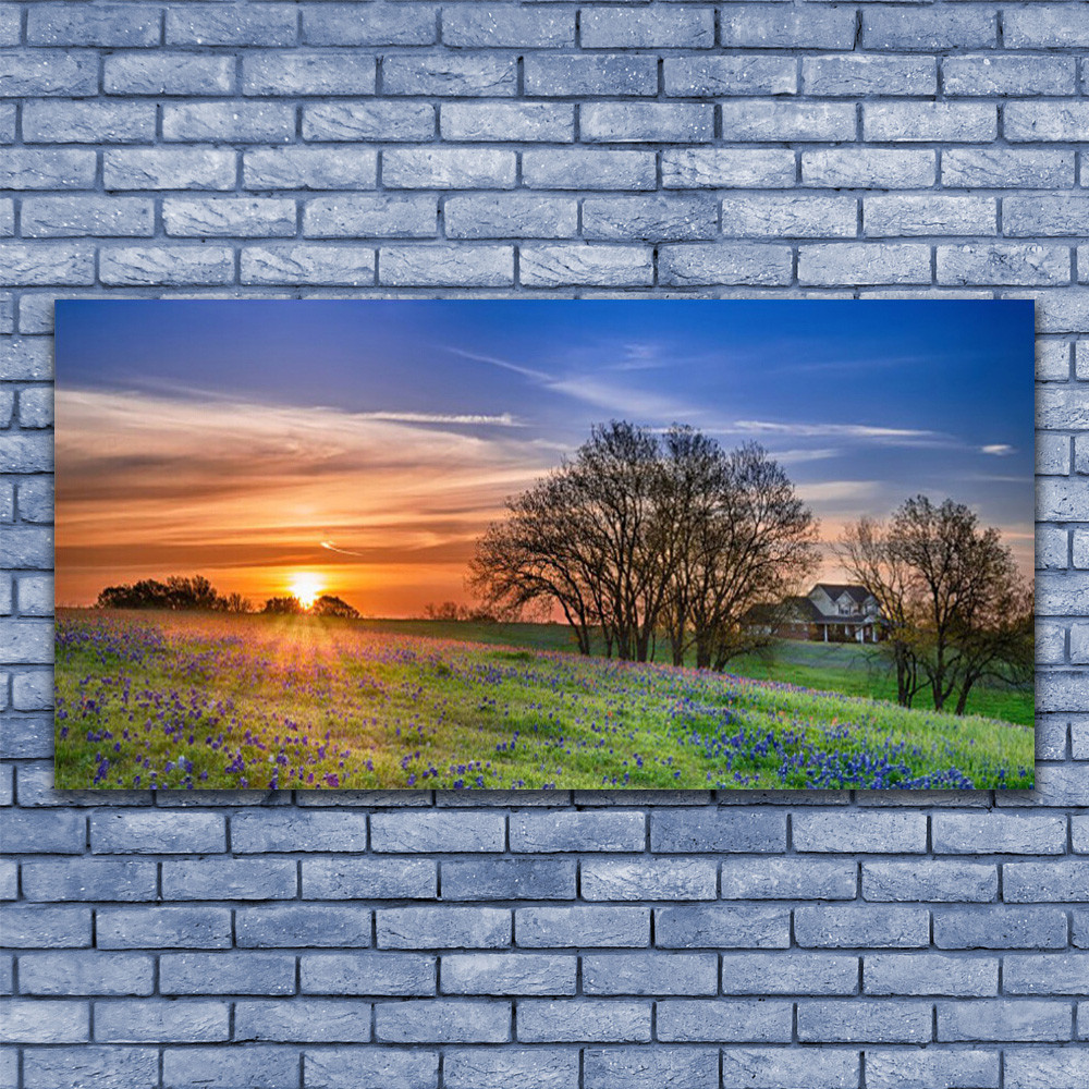 Tableau sur toile paysager 140x70 cm Prairie au soleil pour décoration murale de salon