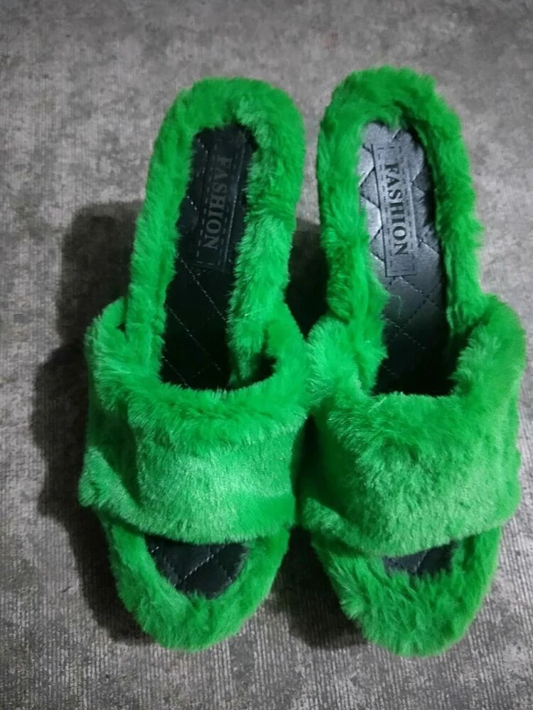 PANTOFOLA D’ORO Sandali da donna estivi soffici ciabatte pelliccia sintetica zeppa plateau scarpe da spiaggia