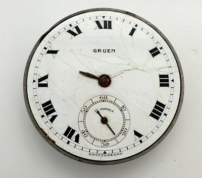 Gruen 12s Swiss 17j Pocket Watch Movement 3 Adjustments