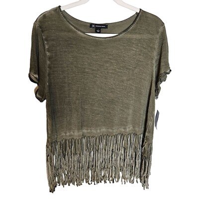 INC International Concepts Woman's NWT Size L Rayon Tee With layered Fringed Hem