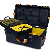 Black & Yellow Pelican 1626 air case with yellow dividers & mesh lid organizer.