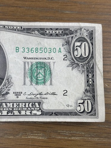 1950 D $50 FRN Fifty Dollar Federal Reserve Note Fine Circ Circulated - Picture 8 of 9