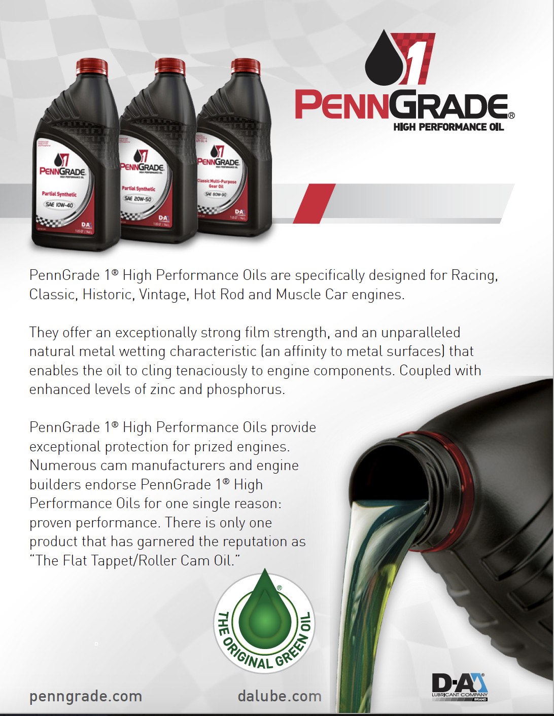8 Quarts of HIGH ZINC PennGrade 1 Racing Oil 20W50 Semi-Synthetic (GREEN OIL)
