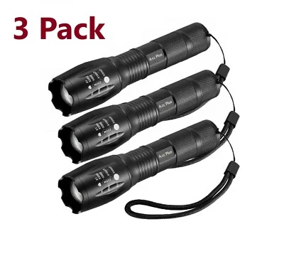ACCPLUS 3 x Tactical 18650 Flashlight High Powered 5Modes Zoomable Aluminum