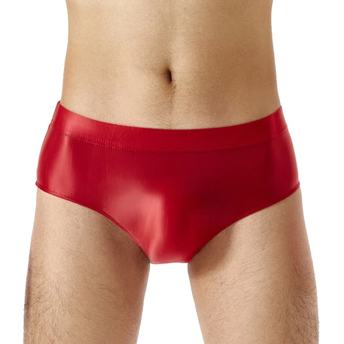#M Red Mens Glossy Smooth Low Rise Briefs Elastic Waistband Solid color Under