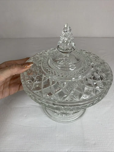 Vintage Anchor Hocking Large Clear Glass Wexford Compote Candy Dish with Lid