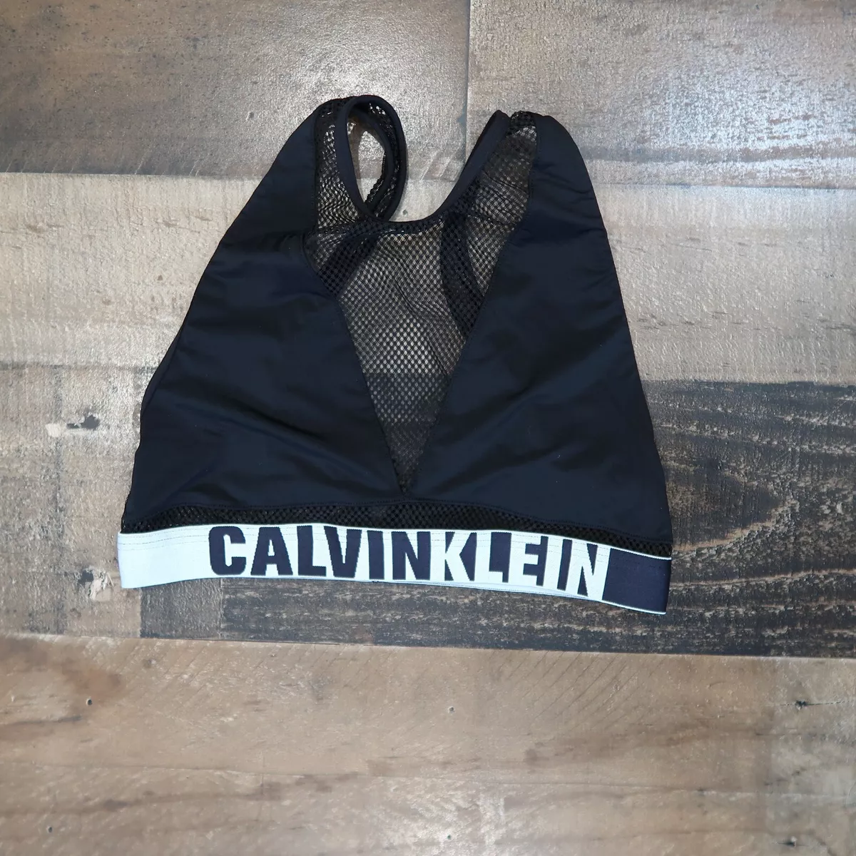 Calvin Klein Womans Small Black Open Back Mesh Sports Bra Athletic