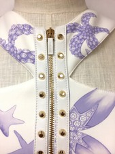 New VERSACE White/Purple Star-Fish Print Studded Zip-Front Slvls Dress Sz42/US 6